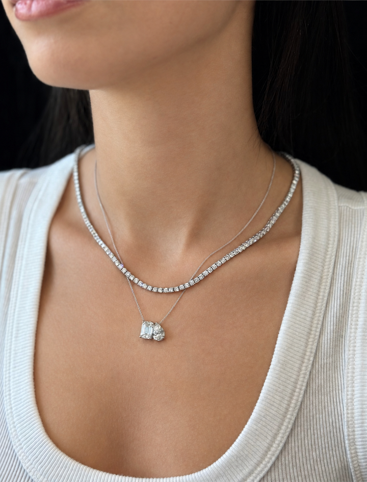 4-Prong Lab-Grown Diamond Tennis Necklace 14K Solid Gold