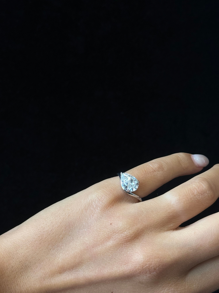 East West Pear Shape Lab Grown Diamond Curved Pinky Ring