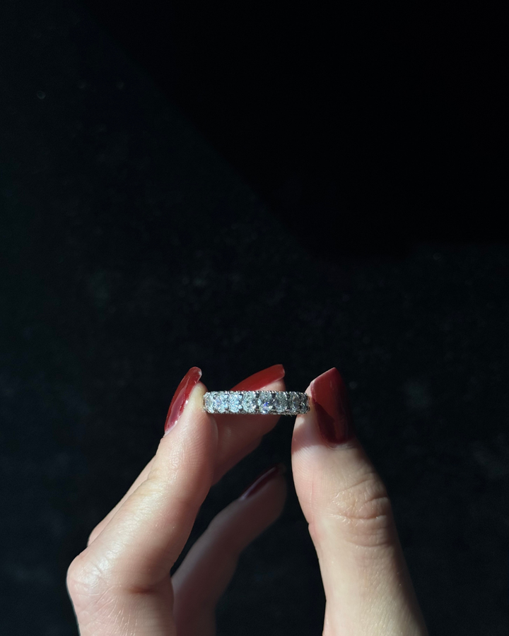 Oval Shape Lab Grown Eternity Band with Hidden Halo