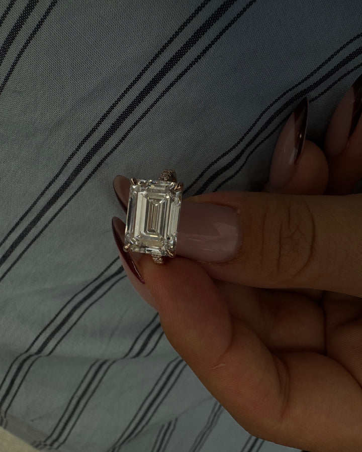 East To West Emerald Cut Lab Grown Diamond Engagement Ring With Side Stones 5Ct