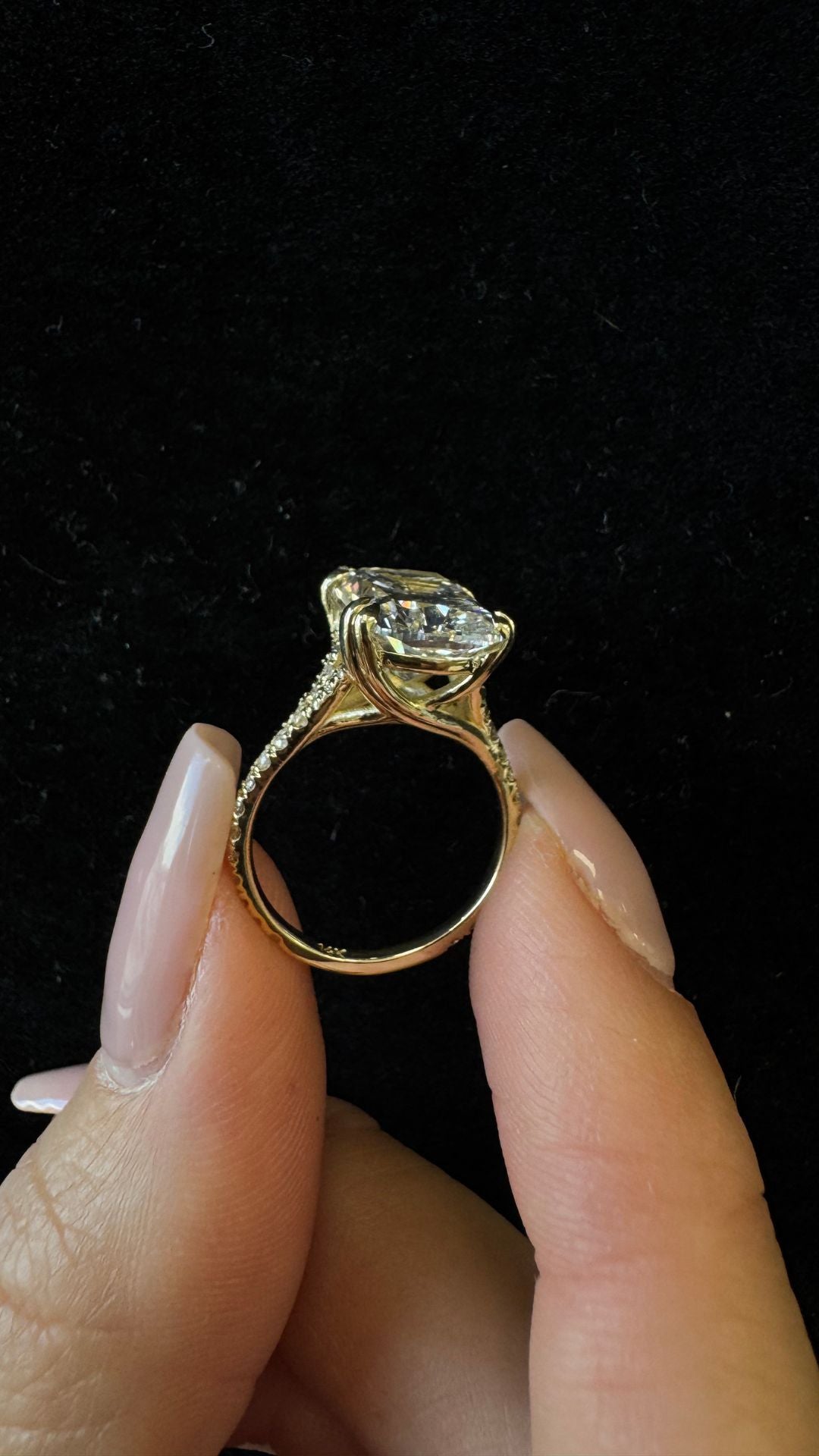 Elongated Cushion Shape Lab Grown Diamond Engagement Ring with Double Claw and Pave Band