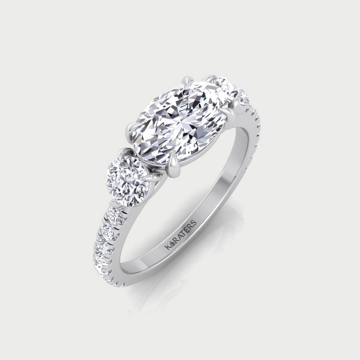 East West Oval Lab-Grown Diamond Engagement Ring with Round Sidestones 14K 18K Platinum