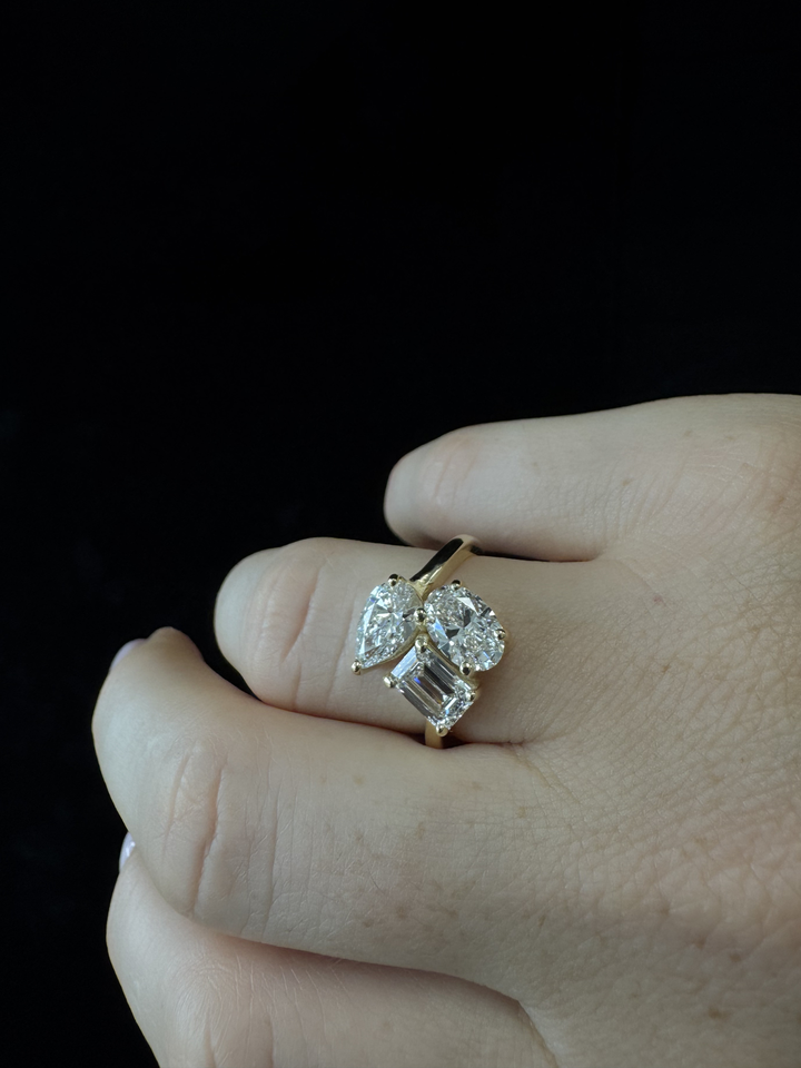 Toi et Moi Three Stone - Pear, Oval & Emerald Cut Lab Grown Diamond Engagement Ring