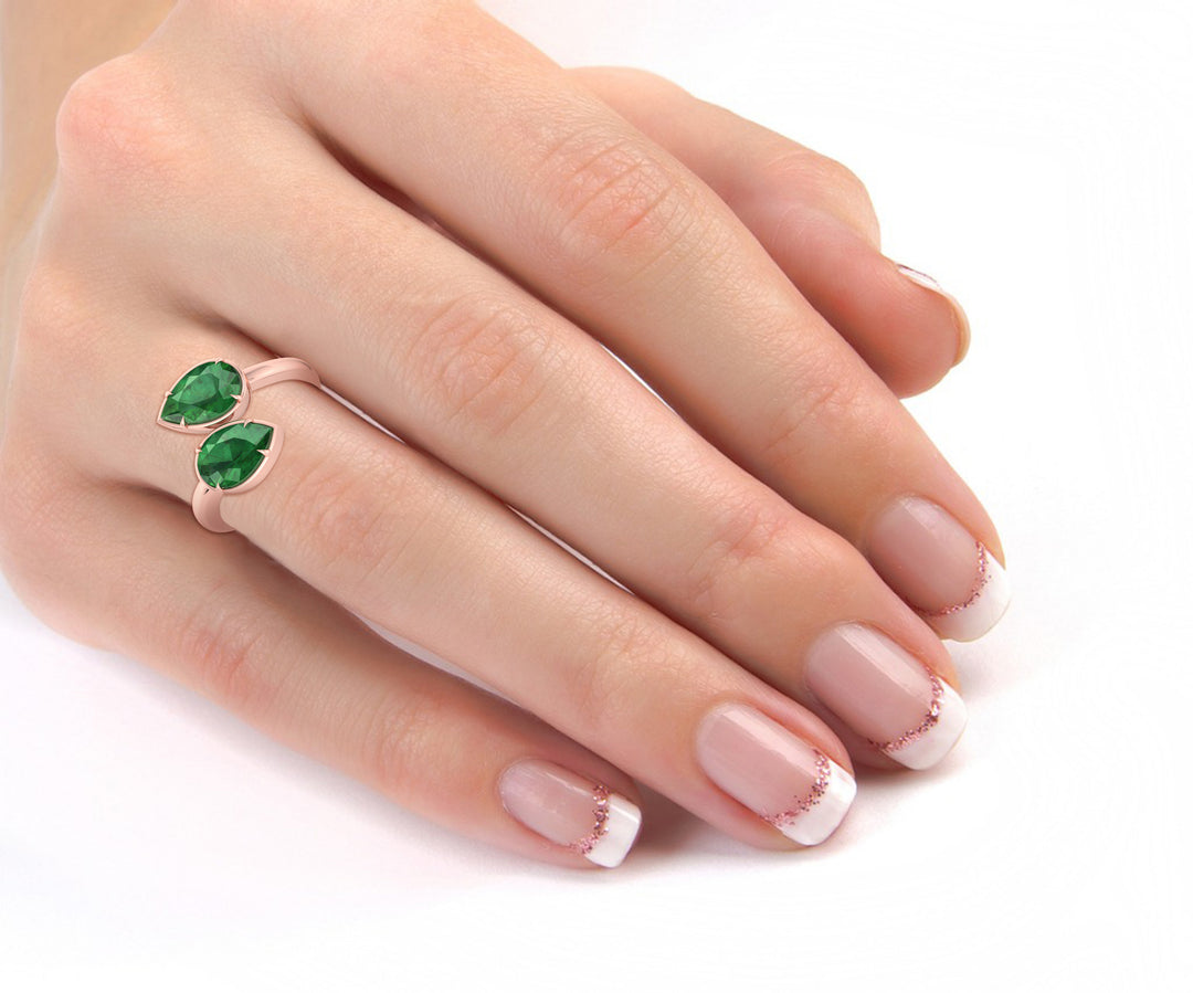 Pear Shape Green Emerald  Lab Grown Diamond Wrap Ring Lifestyle RG