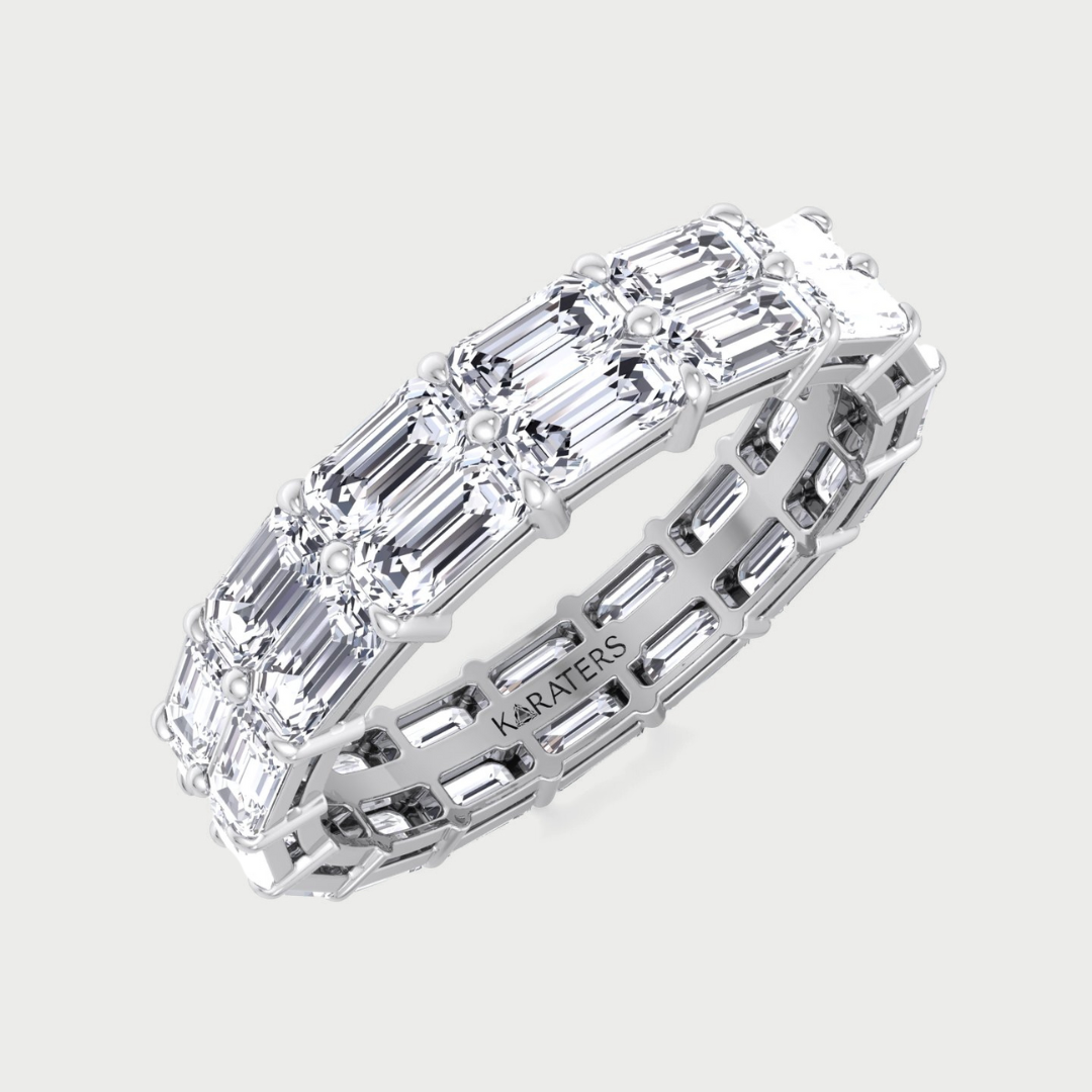Double Row East to West Emerald Cut Lab-Grown Diamond Eternity Band
