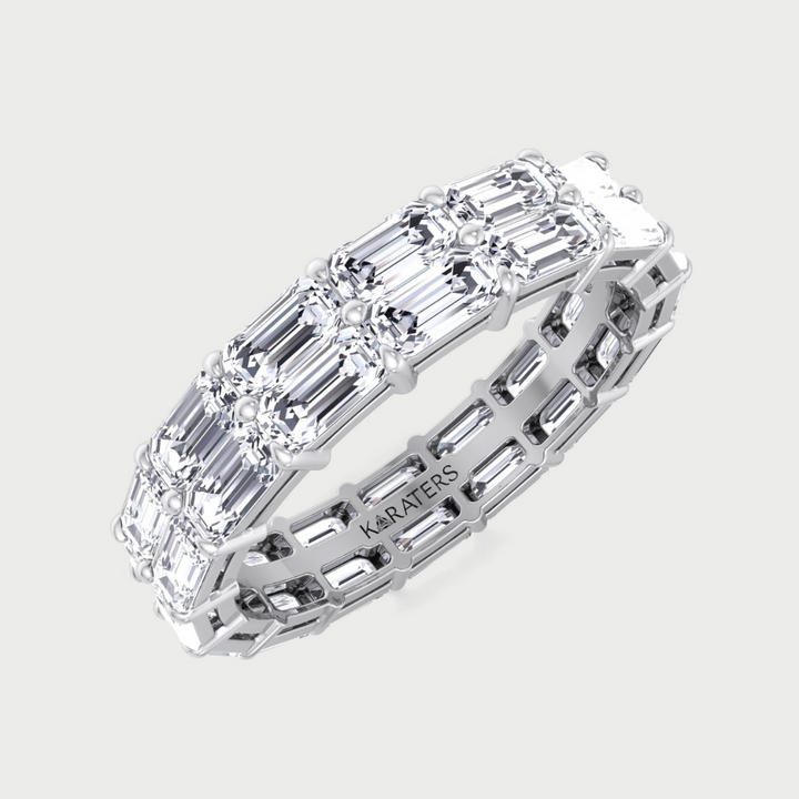 Double Row East to West Emerald Cut Lab-Grown Diamond Eternity Band