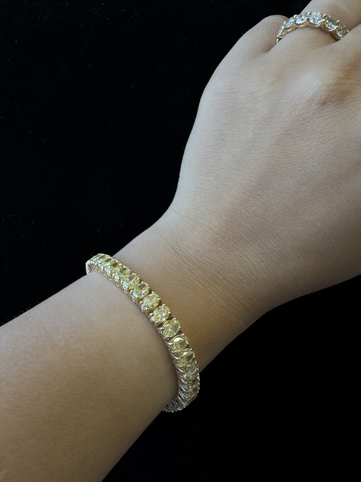 15CT Fancy Yellow Oval Shape Lab Grown Diamond Tennis Bracelet