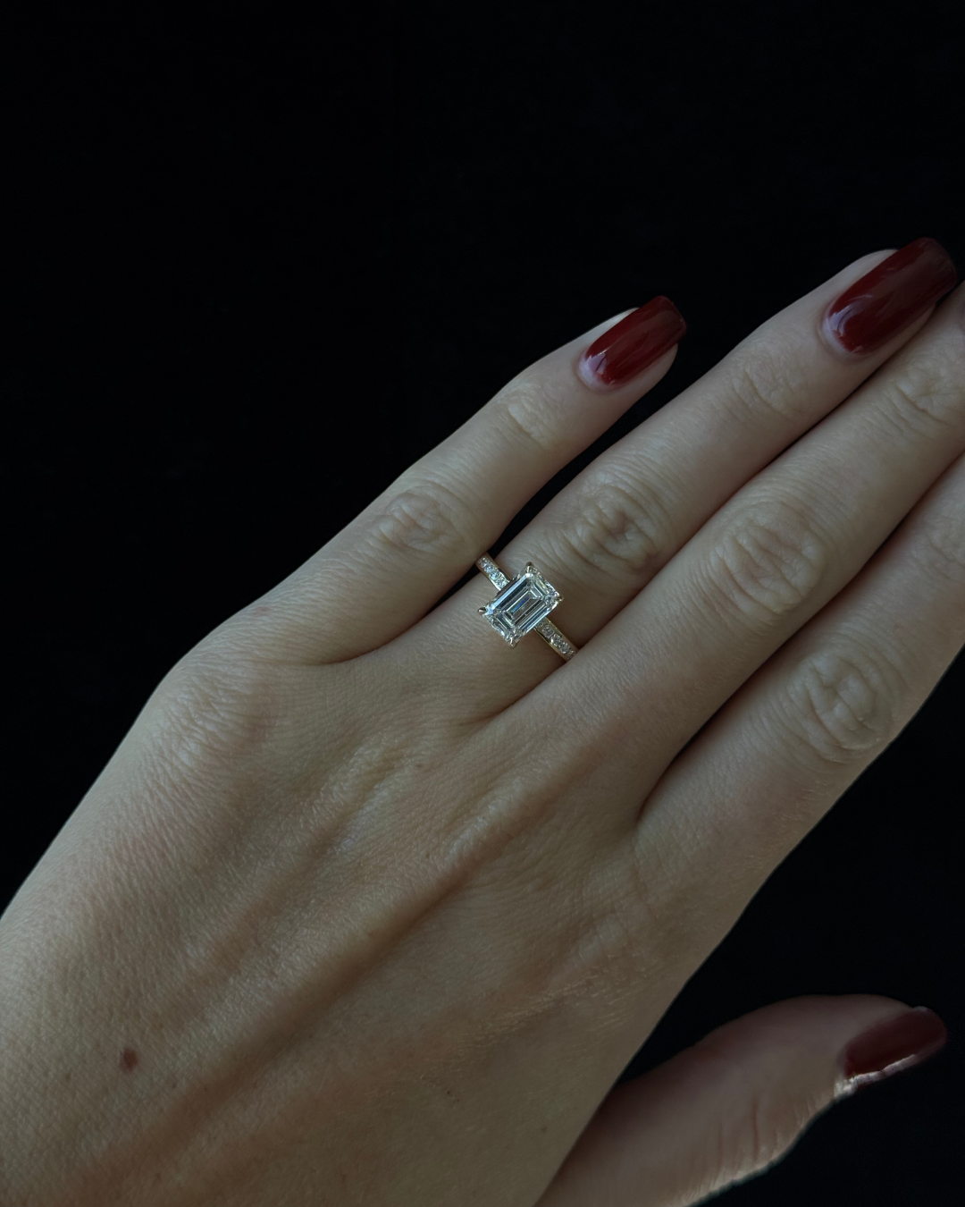 Emerald Shape Lab Grown Diamond Engagement Ring with Channel Set Side Stones