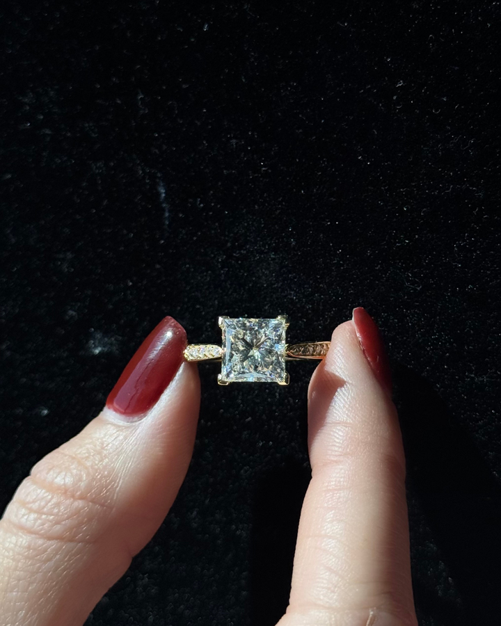 Princess Cut Lab-Grown Diamond Engagement Ring with SideStones Channel Setting