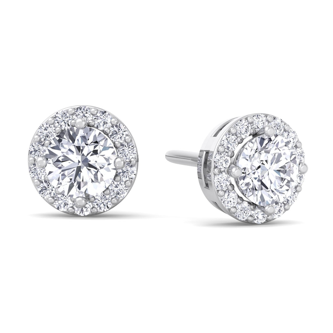 Round Cut Lab Grown Diamond Halo Studs White Gold 14K