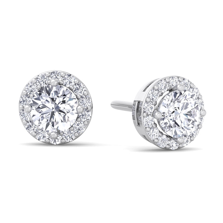 Round Cut Lab Grown Diamond Halo Studs White Gold 14K