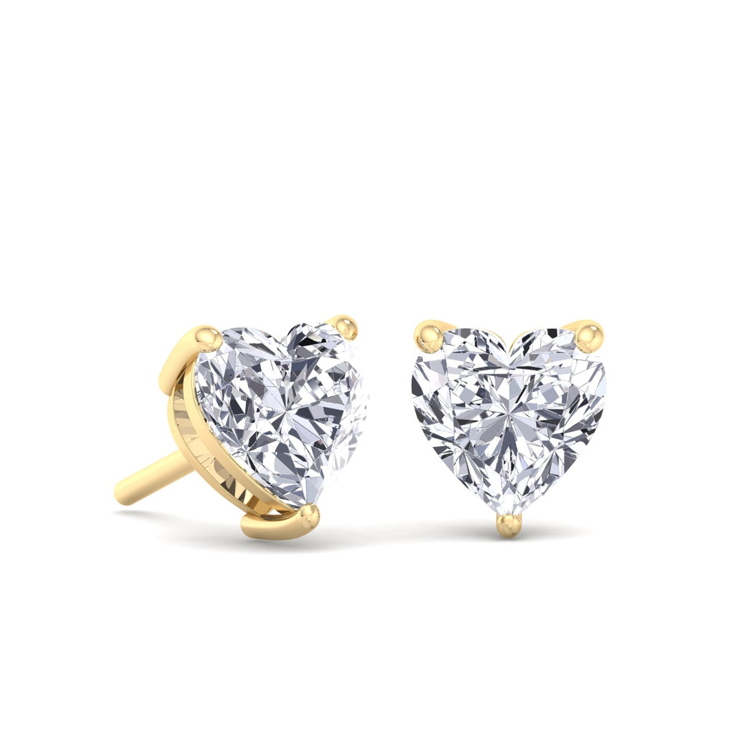 Heart Cut Lab Grown Diamond Studs Yellow Gold 18K