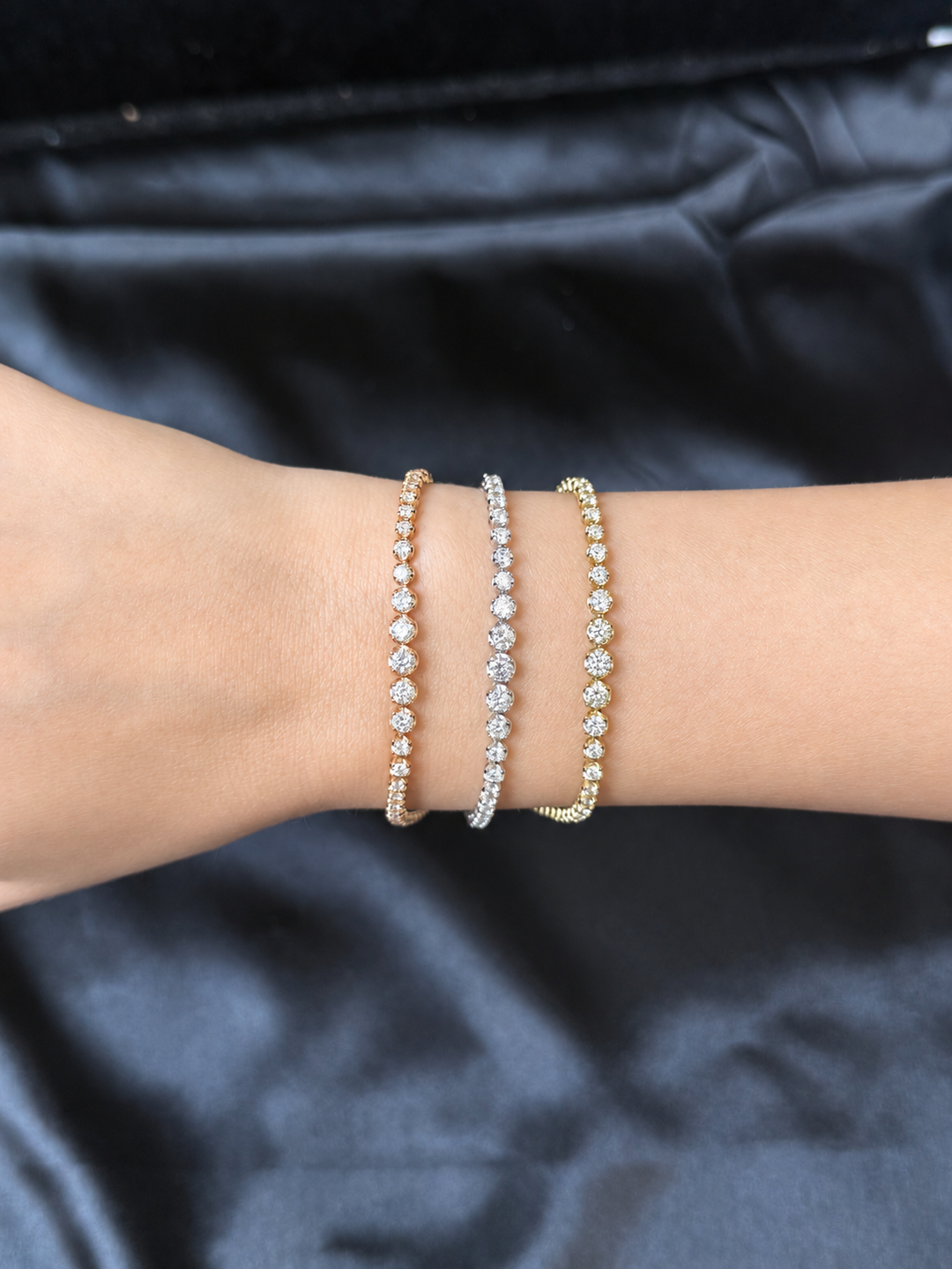 1 GraduatedLabGrownDiamondCrownProngTennisBraceletStacks