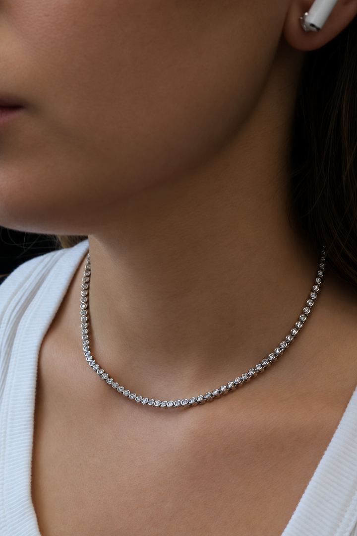 1 Round Shape Bezel Set Lab Grown Diamond Tennis Necklace