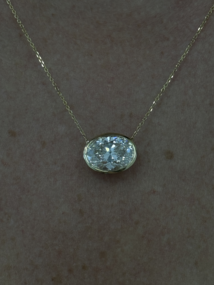 Oval Shape Bezel Set Lab Grown Diamond Pendant