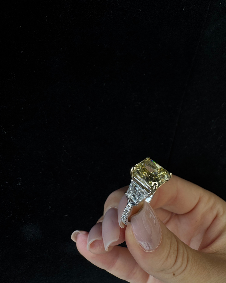 Fancy Yellow Radiant Cut Lab-Grown Diamond Engagement Ring with Pave Sidestones