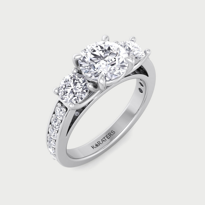 Round Cut Lab Grown Diamond Engagement Ring with Round Sidestones