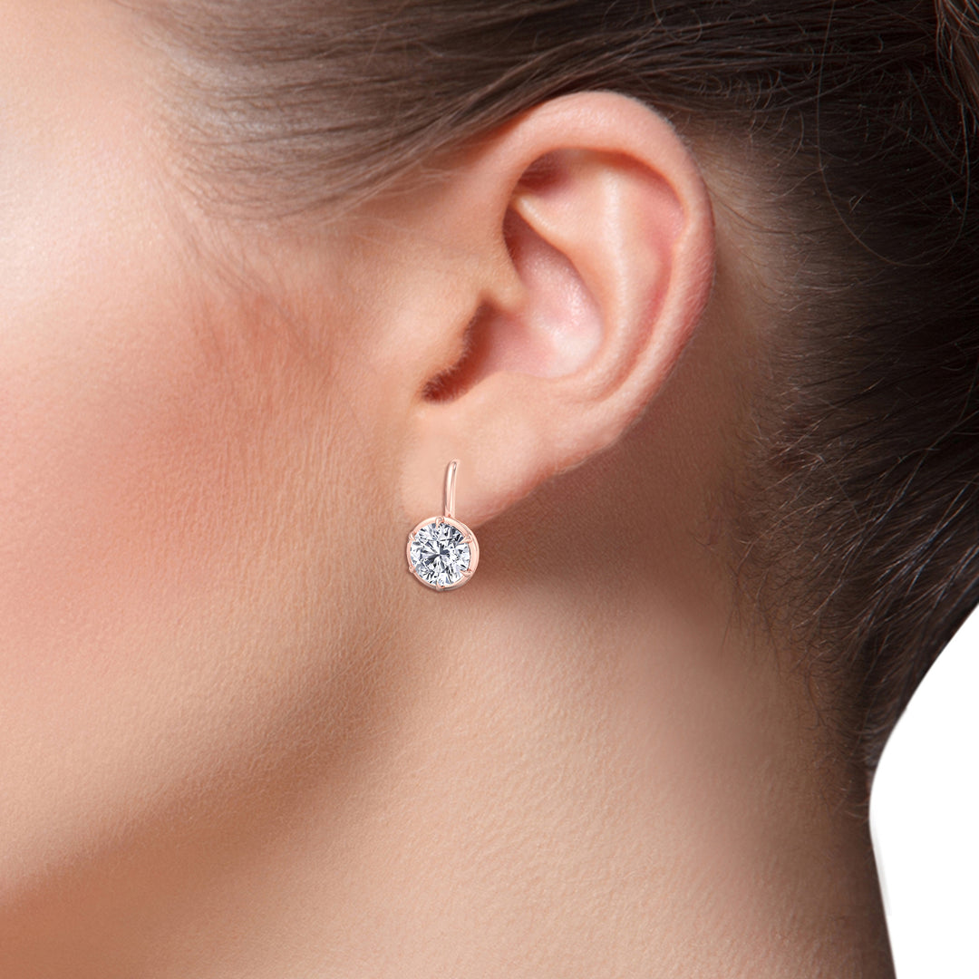 Round Shape Lab Grown Diamond Bezel Prong Drop Earrings Rose