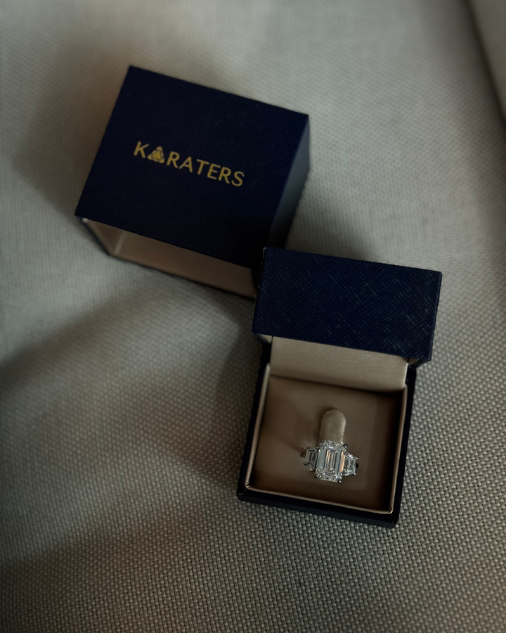 Emerald & Trapezoid Three Stone Lab-Grown Diamond Engagement Ring