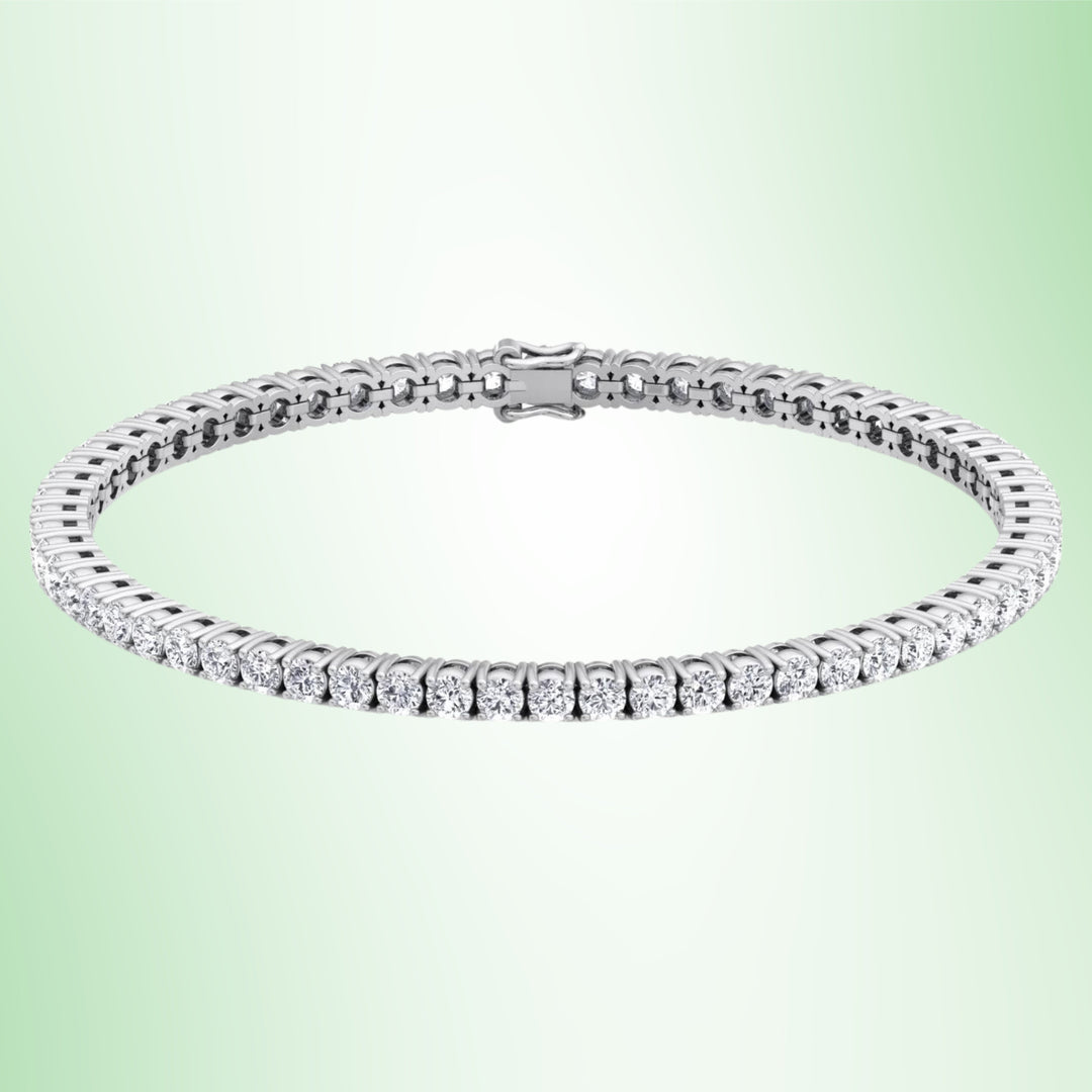 Round Cut Lab-Grown Diamond Tennis Bracelet 4 Prong 14K Solid Gold