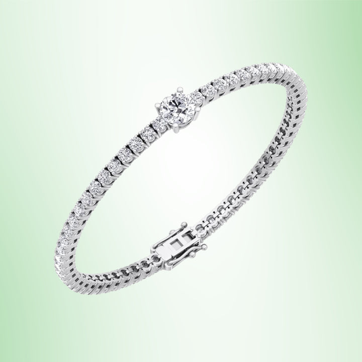 10Ct Round Cut Single Station Lab-Grown Diamond Tennis Bracelet 18K Solid Gold