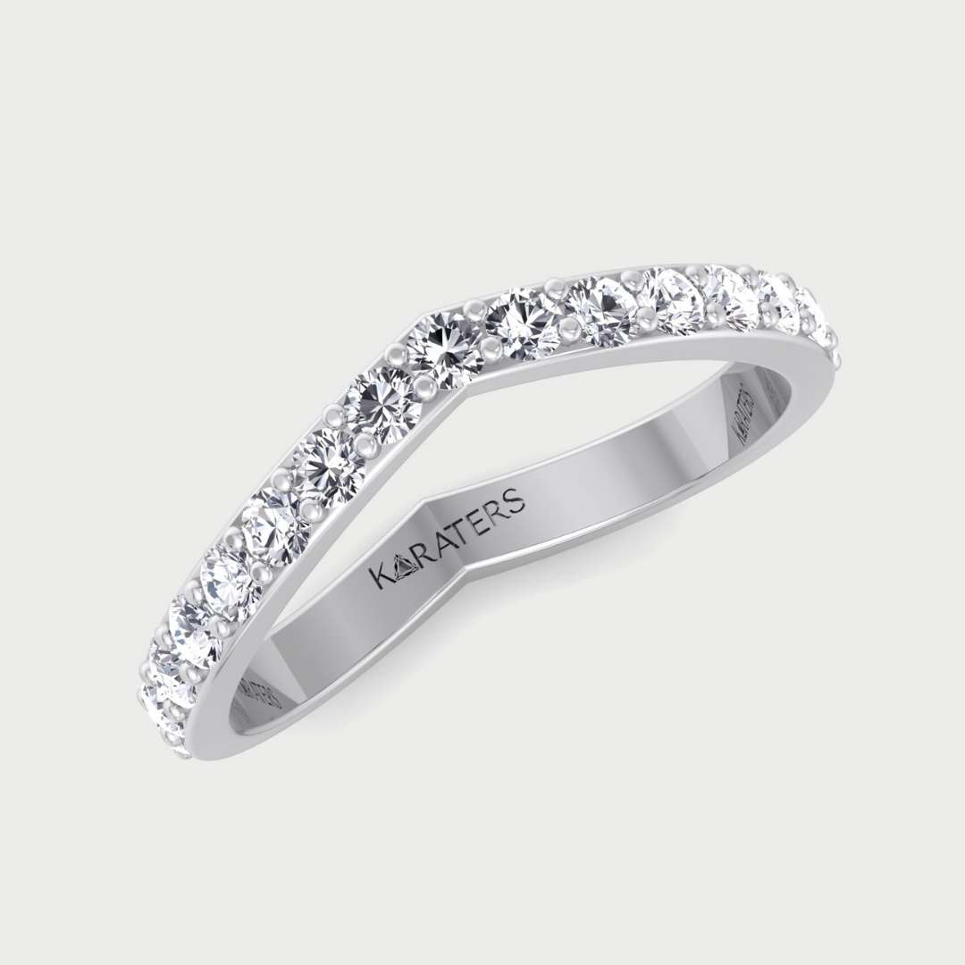 Thin pavé lab-grown diamond wedding band with curve in 14K white gold, LDR100