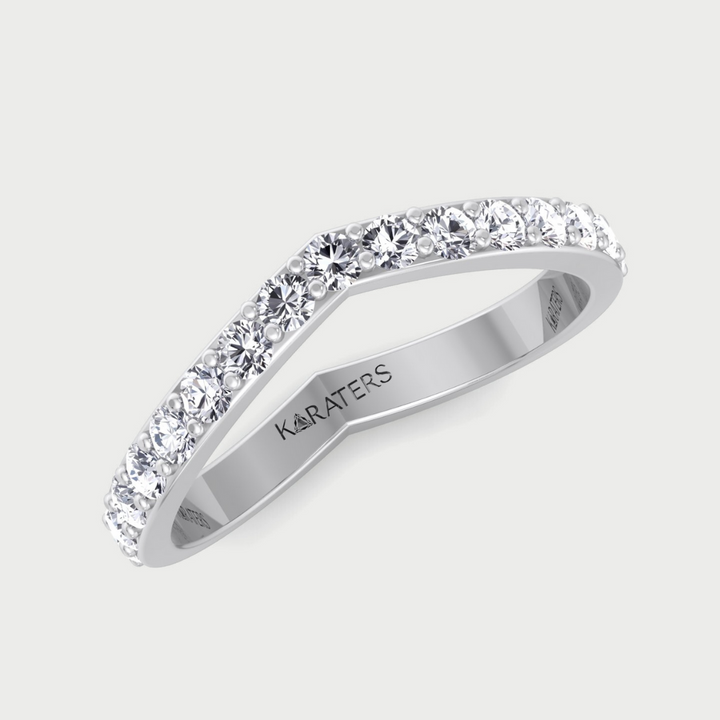 Thin pavé lab-grown diamond wedding band with curve in 14K white gold, LDR100