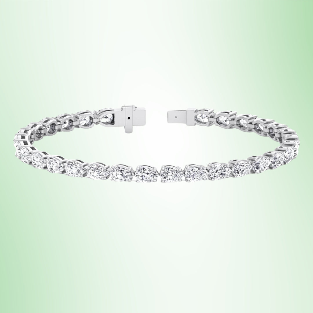 Pear Shape East To West Lab - Grown Diamond Tennis Bracelet 18K Solid Gold