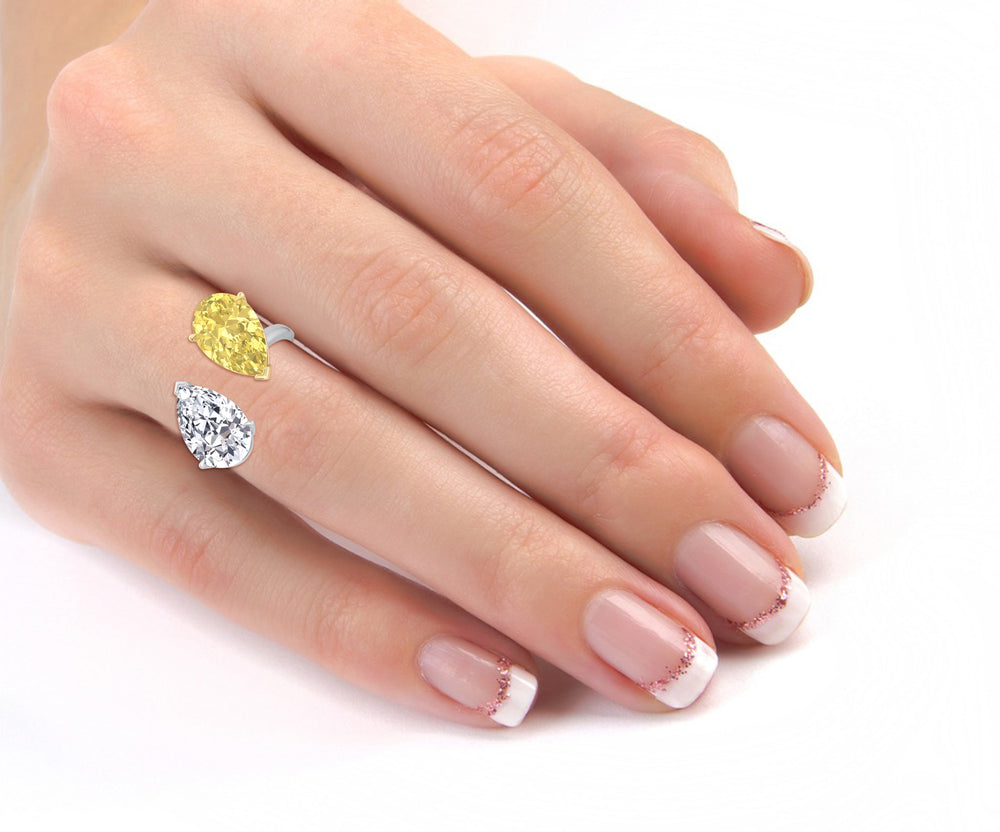 Fancy Yellow & White Pear Shape Lab  Diamond Ring lifestyle WG