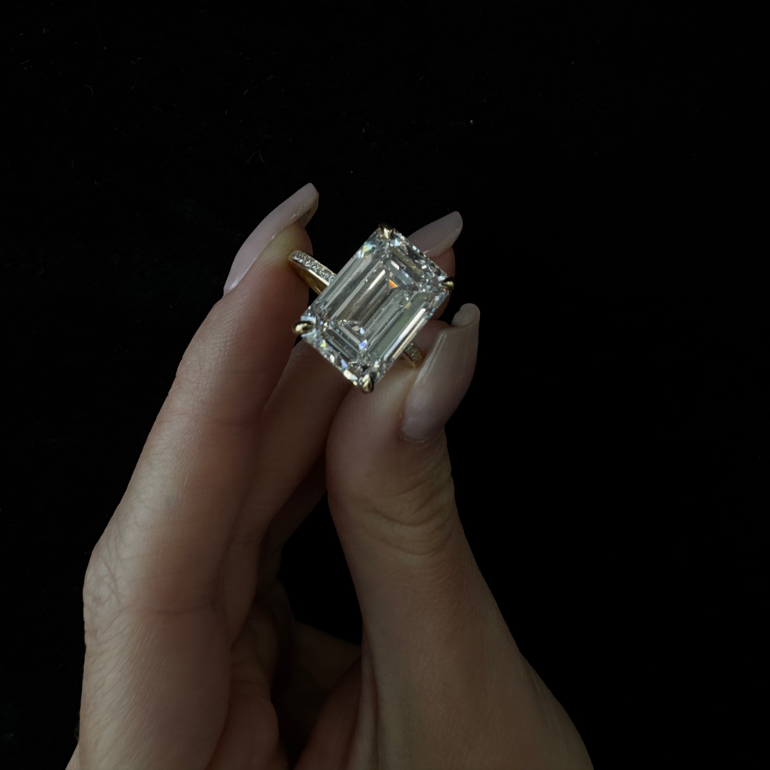 Emerald Shape Lab Grown Diamond Engagement Ring with Channel Set Side Stones