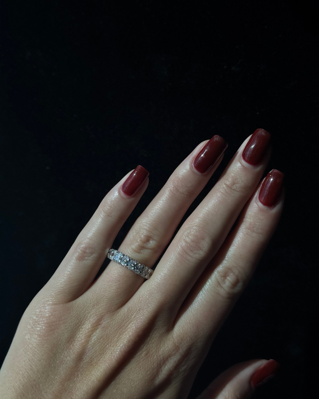 Oval Shape Lab Grown Eternity Band with Hidden Halo