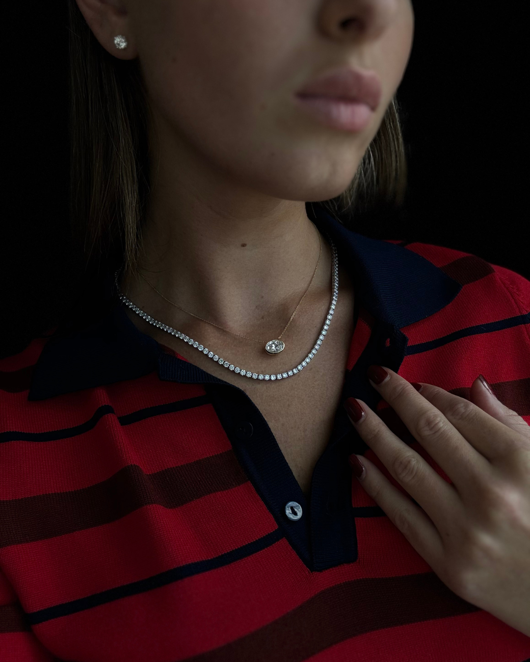 Round Cut Lab-Grown Diamond Tennis Necklace 4-Prong 18K Solid Gold