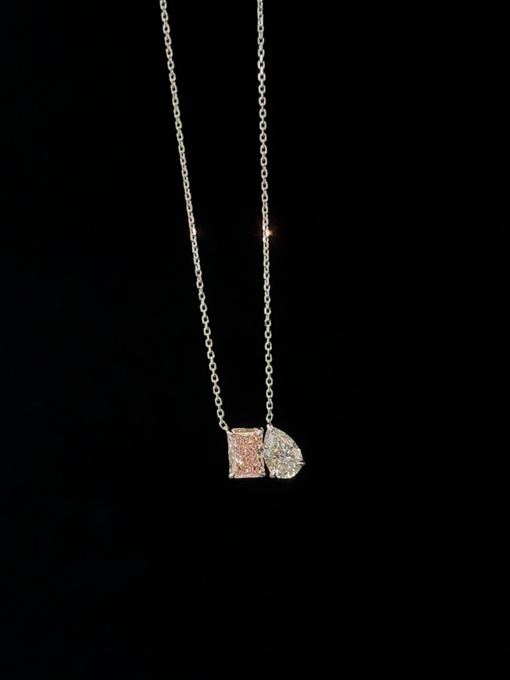 Toi Et Moi Fancy Pink Radiant Cut & Pear Shape Lab Grown Diamond Pendant