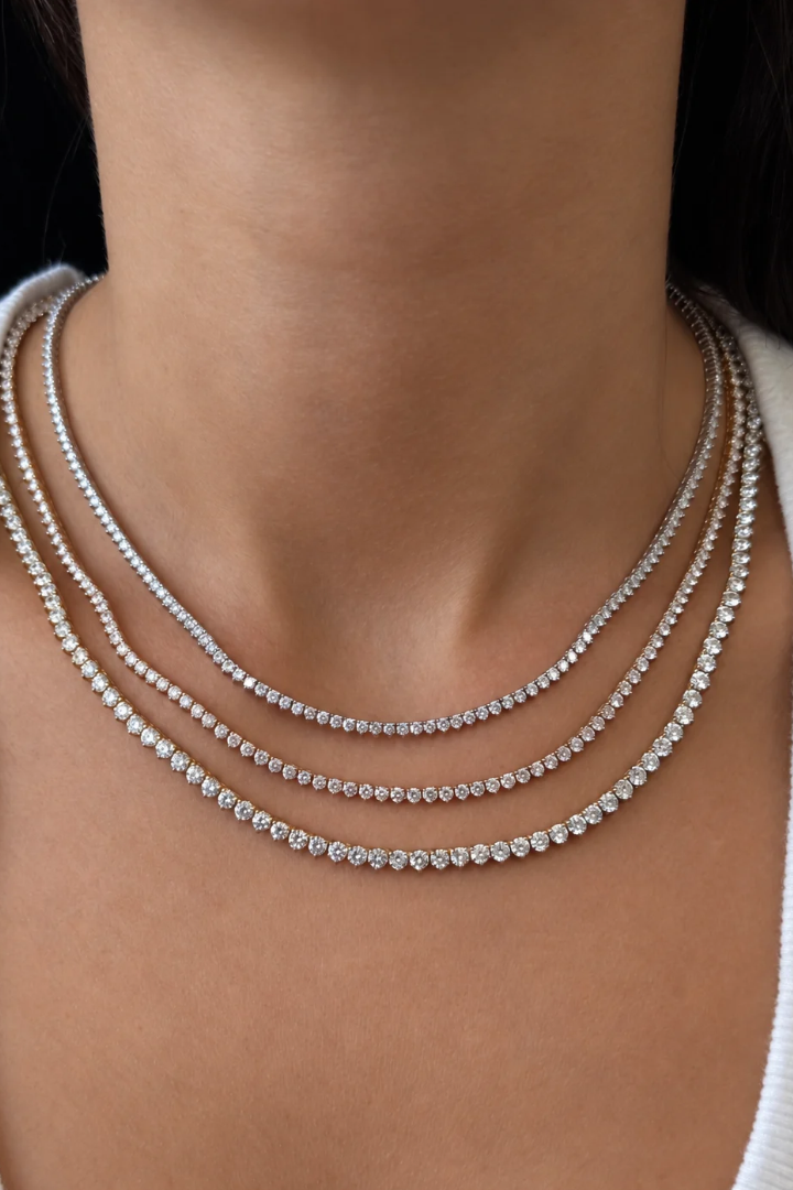 2 3 Prong Round Shape Lab Grown Diamond Tennis Necklace - Martini Style