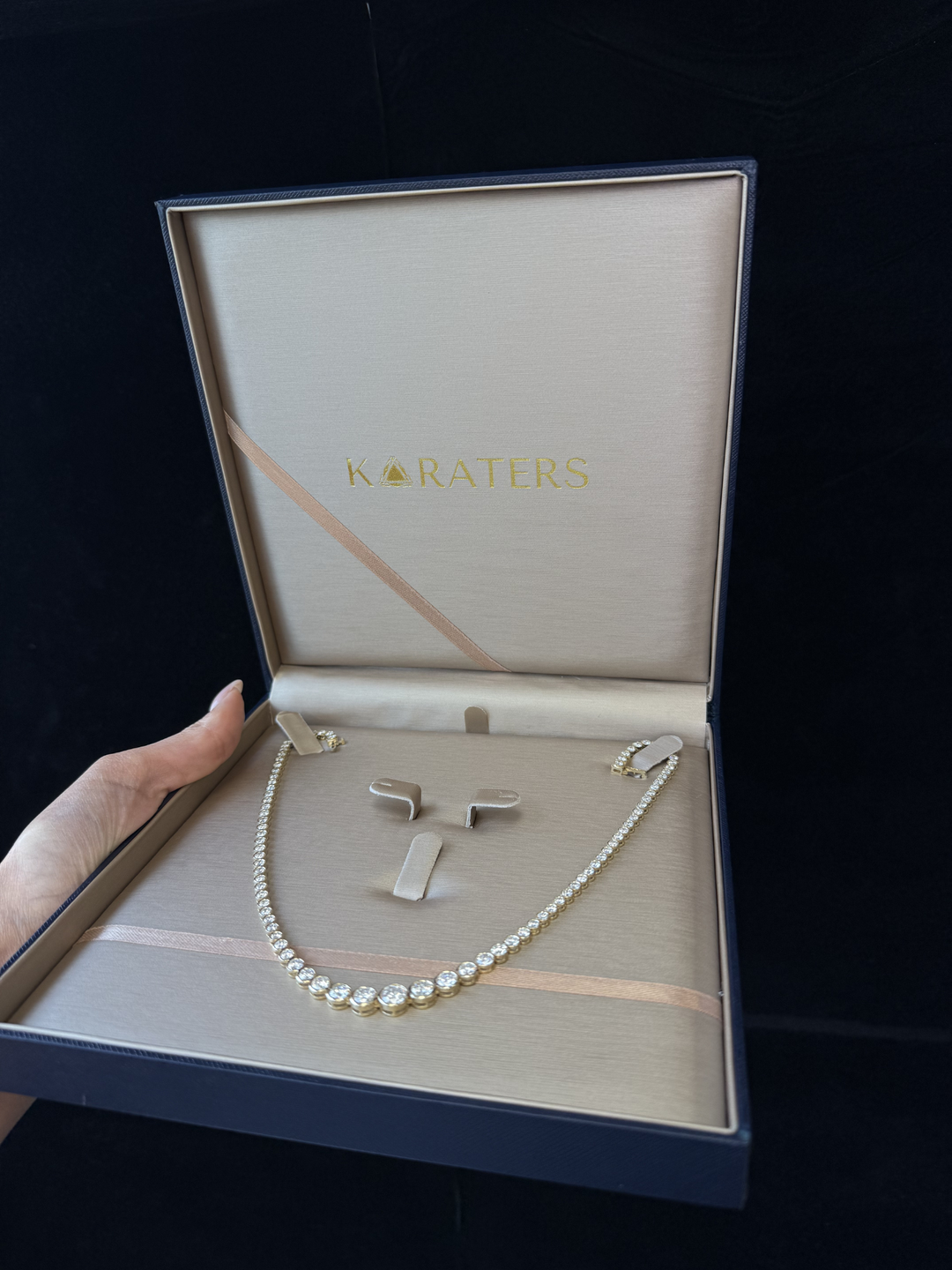 Bezel Set Graduated Lab Grown Diamond Tennis Necklace 14K Solid Gold