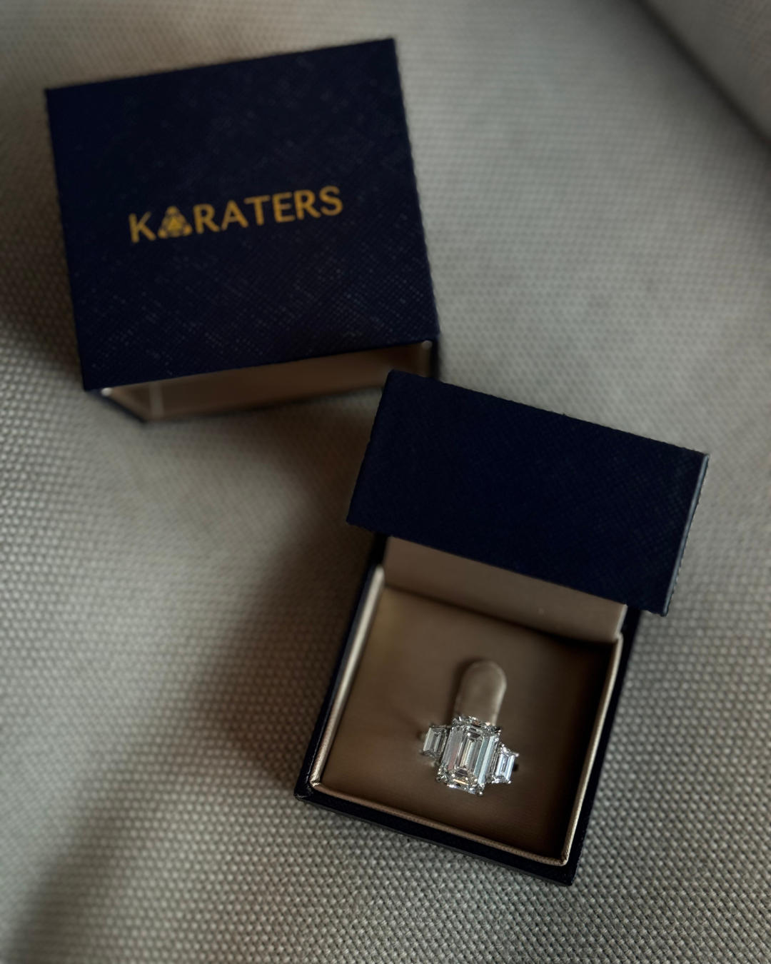 Emerald & Trapezoid Three Stone Lab-Grown Diamond Engagement Ring