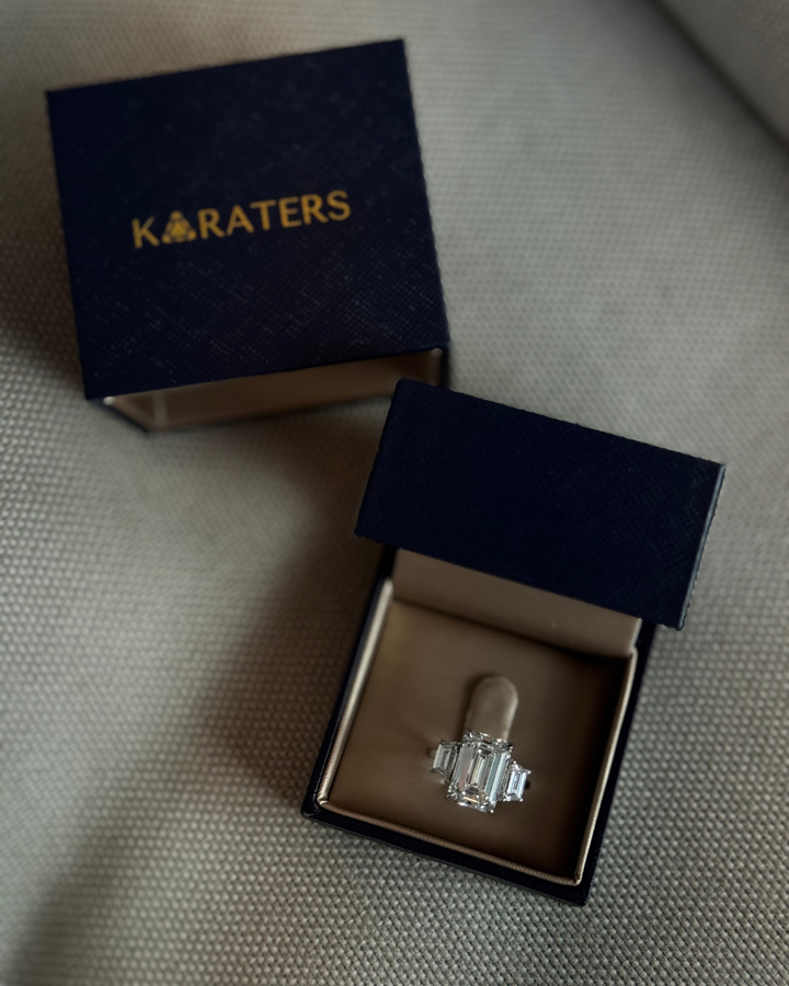 Emerald & Trapezoid Three Stone Lab-Grown Diamond Engagement Ring