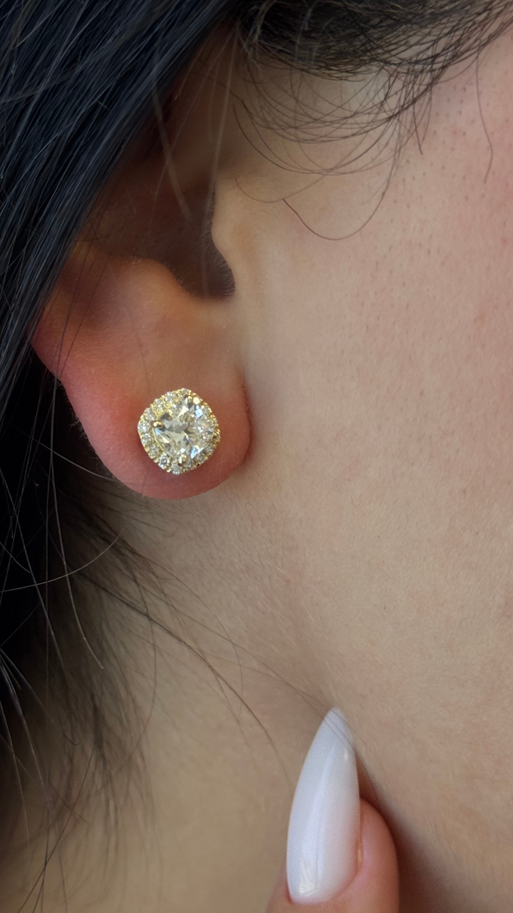 Cushion Cut Lab Grown Diamond Halo Studs