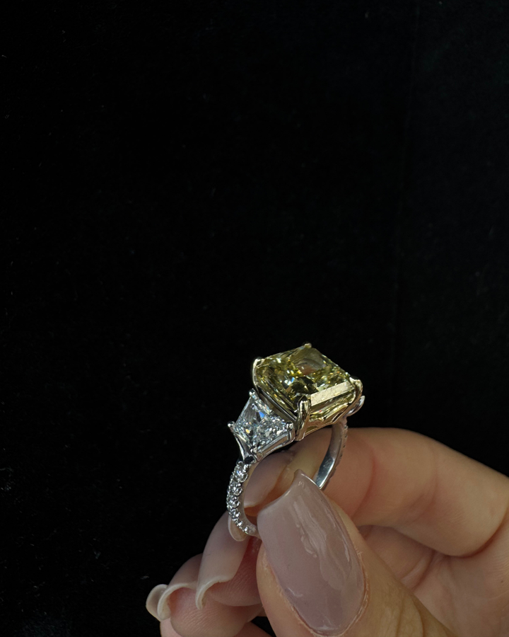 Fancy Yellow Radiant Cut Lab-Grown Diamond Engagement Ring with Pave Sidestones