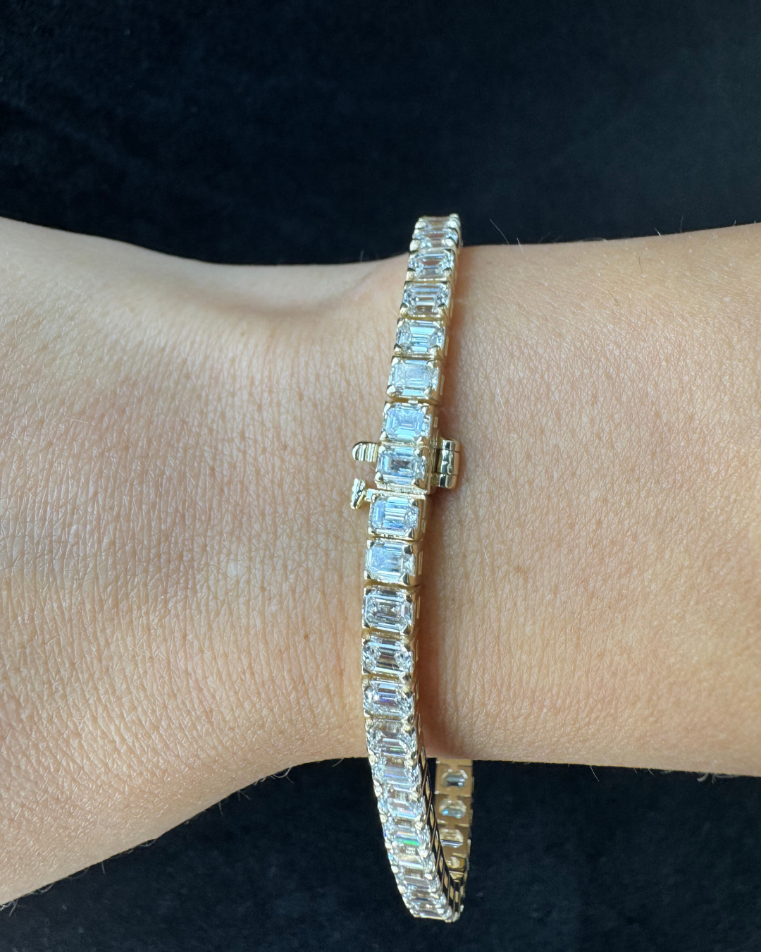 Emerald Cut Lab-Grown Diamond Tennis Bracelet 18K Solid Gold
