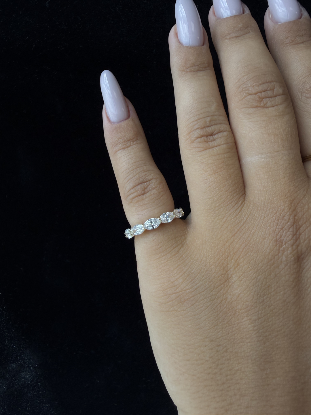 East West Oval Shape Lab Grown Diamond Eternity Band ( Pinky Ring ) Lifestyle 1