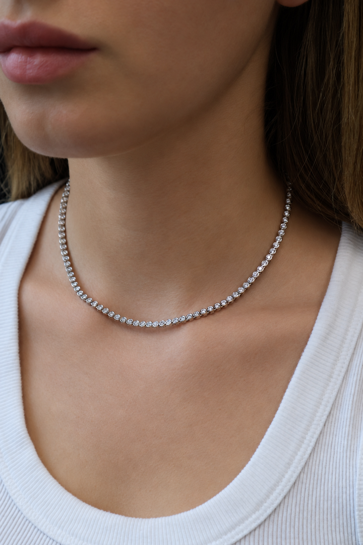 2 Round Shape Bezel Set Lab Grown Diamond Tennis Necklace