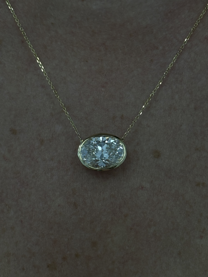 Oval Shape Bezel Set Lab Grown Diamond Pendant