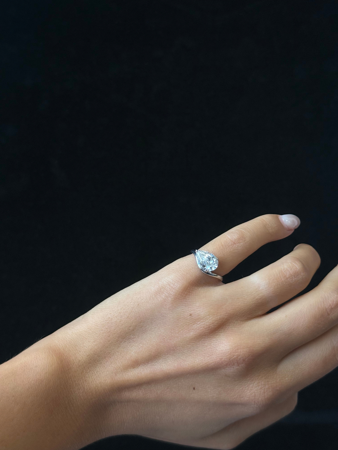 East West Pear Shape Lab Grown Diamond Curved Pinky Ring