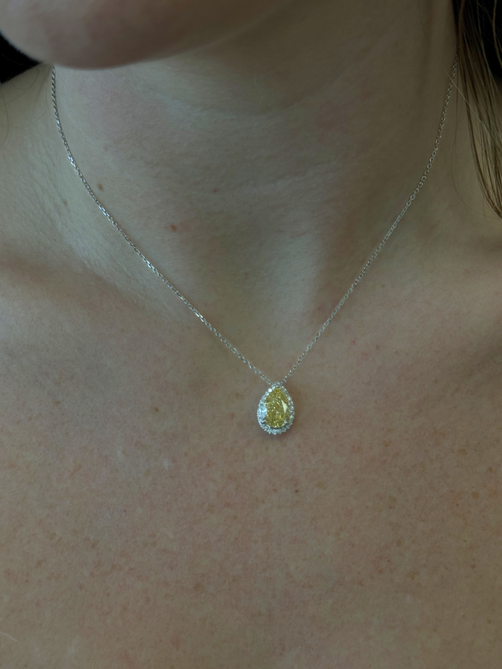 Fancy Yellow Pear Shape Halo Lab Grown Diamond Pendant