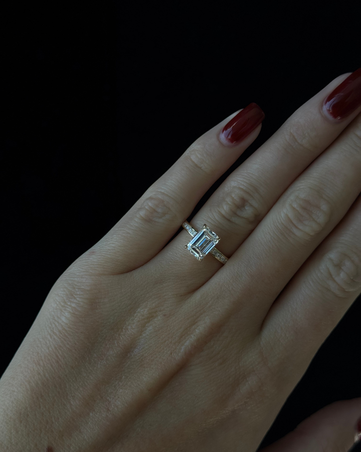 Emerald Shape Lab Grown Diamond Engagement Ring with Channel Set Side Stones