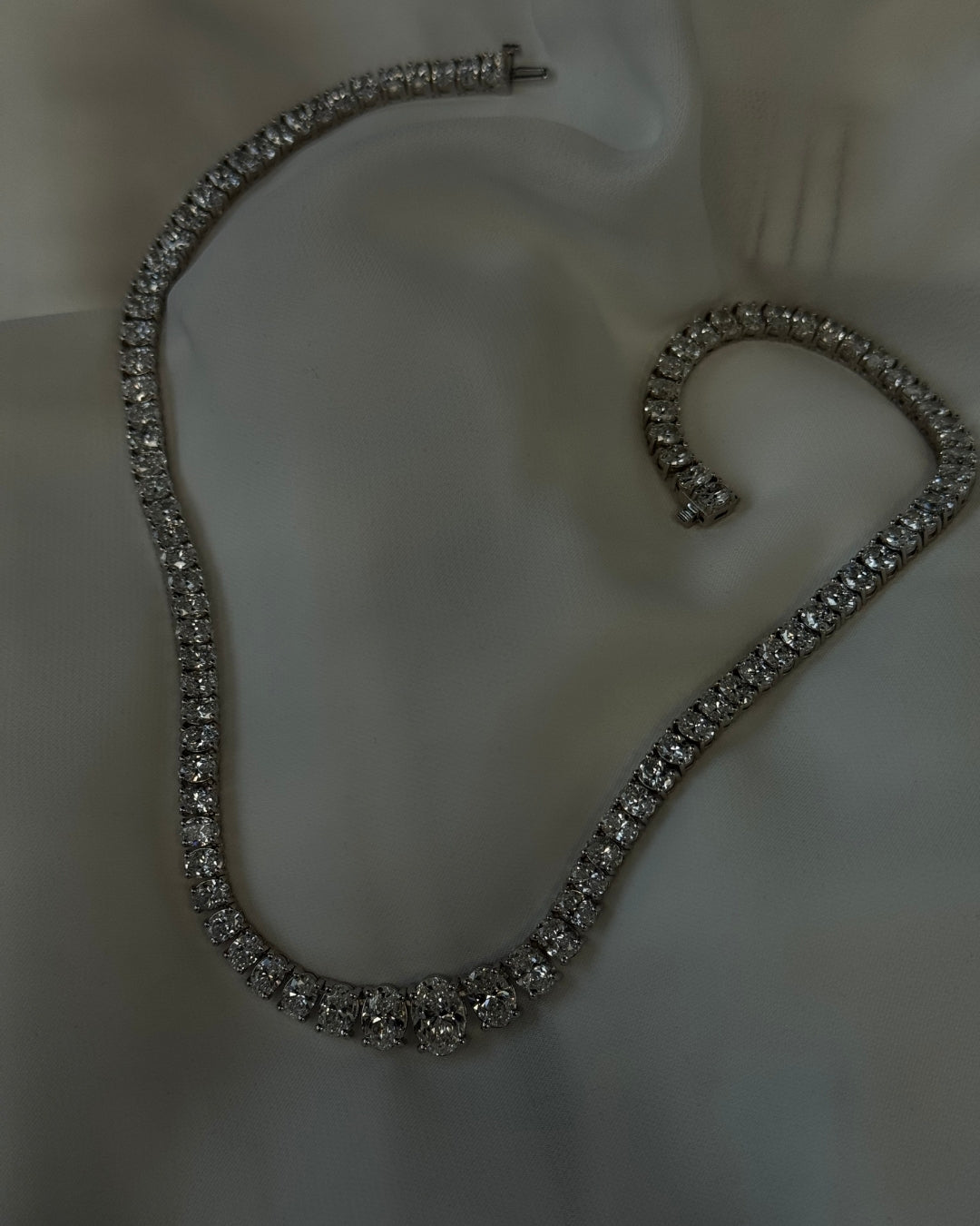 Oval Cut Graduated Lab Grown Necklace 18K Solid Gold