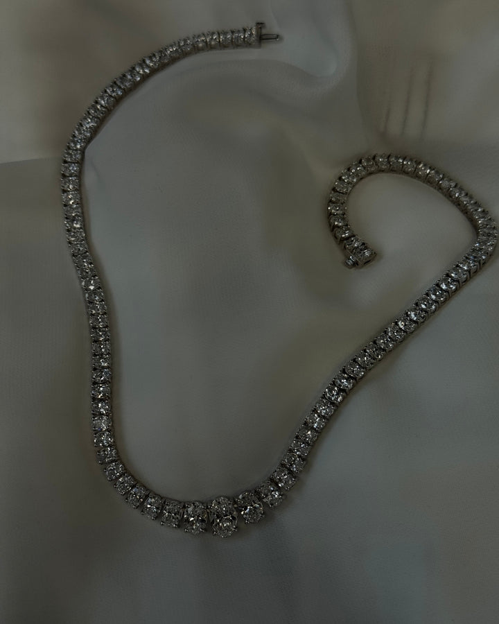 Oval Cut Graduated Lab Grown Necklace 18K Solid Gold