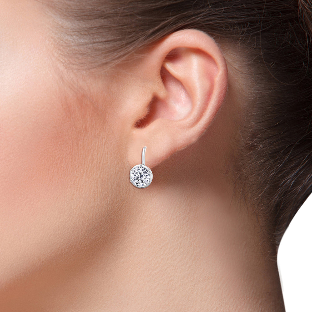 Round Shape Lab Grown Diamond Bezel Prong Drop Earrings White