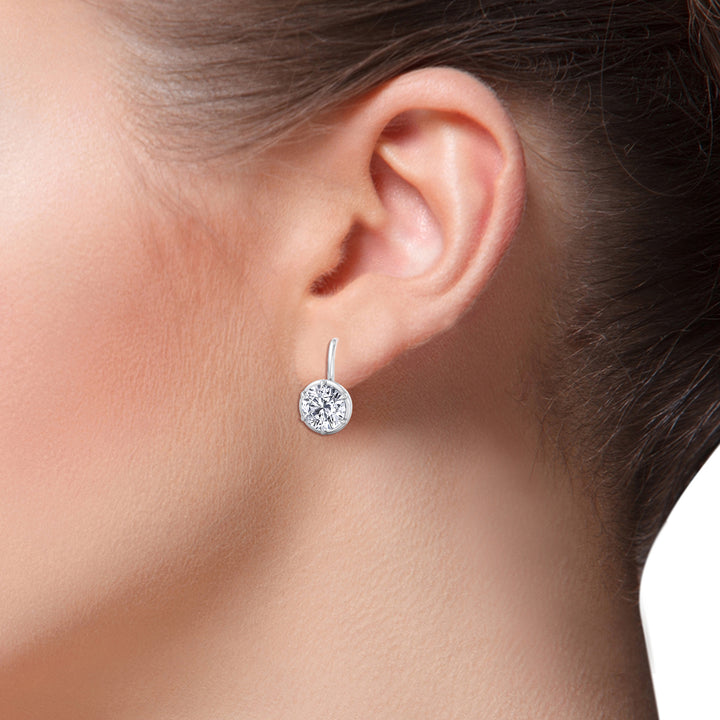Round Shape Lab Grown Diamond Bezel Prong Drop Earrings White